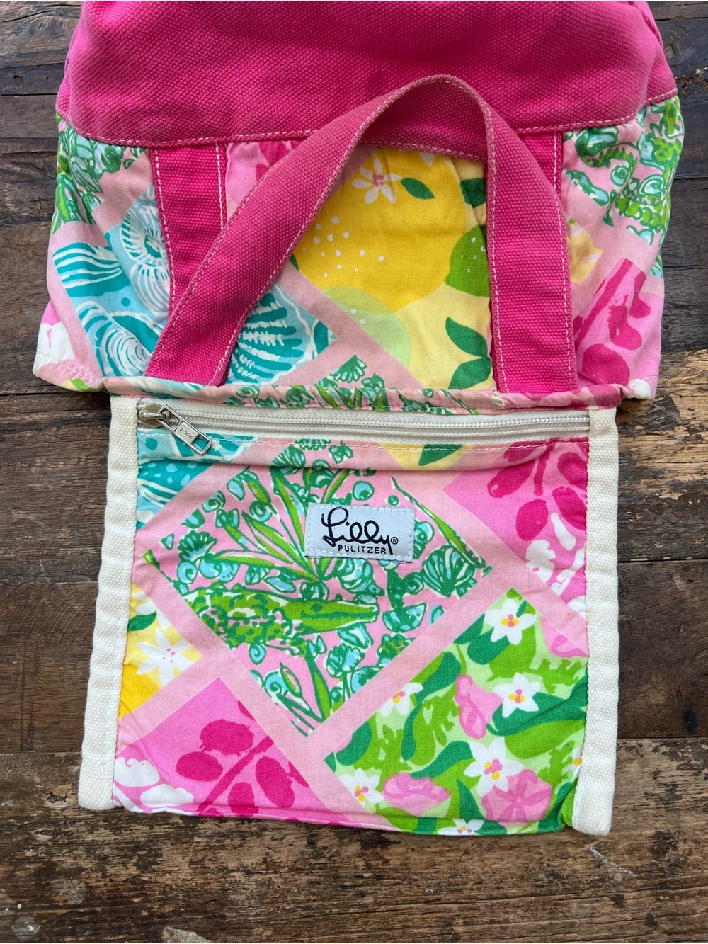 Lilly Pulitzer Pink Floral Patchwork Canvas Tote AS IS - Picture 5 of 7